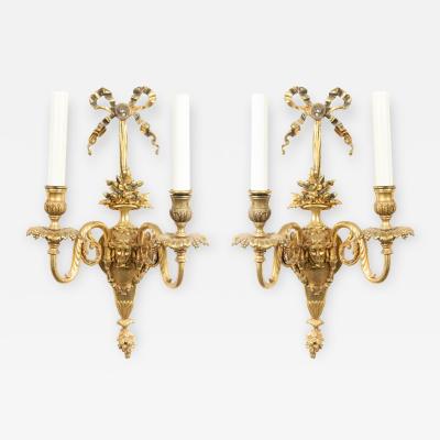 Pair of French Victorian Bronze Dore Bow Knot Wall Sconces