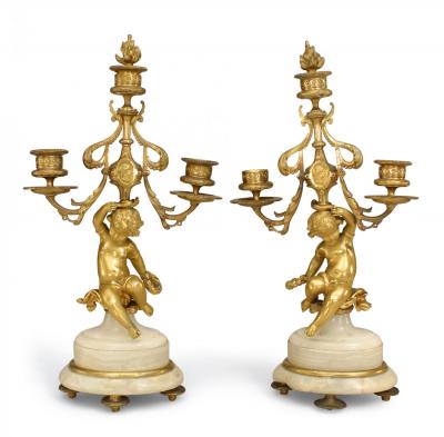 Pair of French Victorian Bronze Dore Candelabras