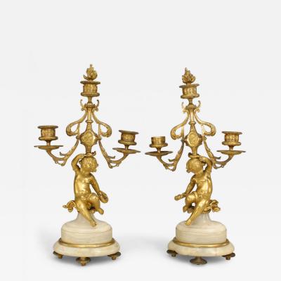 Pair of French Victorian Bronze Dore Candelabras