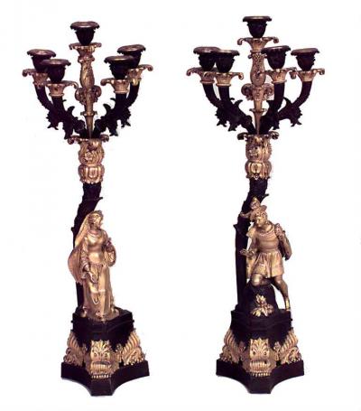 Pair of French Victorian Bronze Dore Figural Candelabras