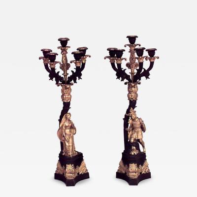 Pair of French Victorian Bronze Dore Figural Candelabras
