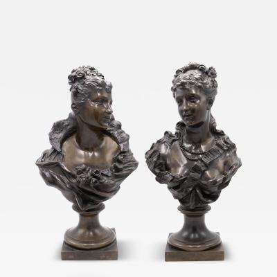 Pair of French Victorian Bronze Lady Busts