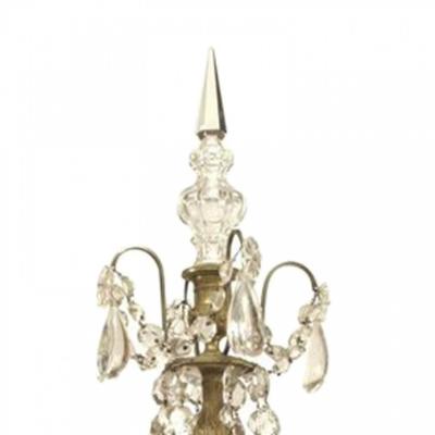Pair of French Victorian Bronze and Crystal Candelabras