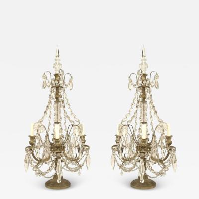 Pair of French Victorian Bronze and Crystal Candelabras