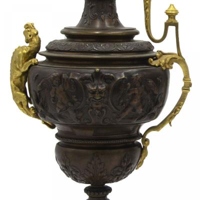 Pair of French Victorian Bronze and Gilt Ewers