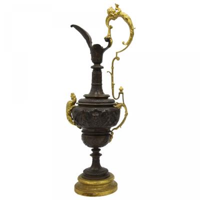 Pair of French Victorian Bronze and Gilt Ewers