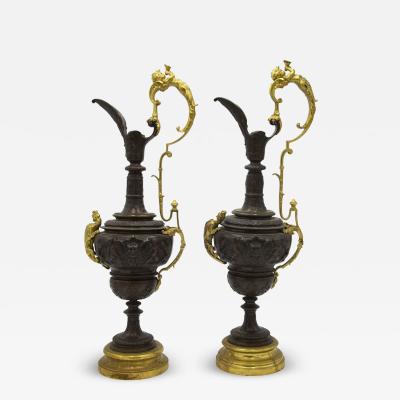 Pair of French Victorian Bronze and Gilt Ewers