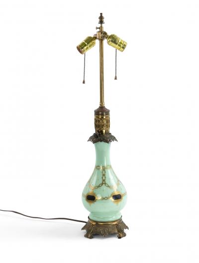 Pair of French Victorian Celadon Glass Table Lamps