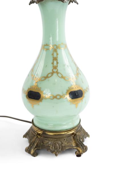 Pair of French Victorian Celadon Glass Table Lamps