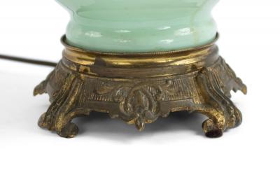 Pair of French Victorian Celadon Glass Table Lamps