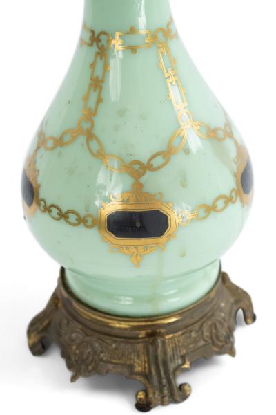 Pair of French Victorian Celadon Glass Table Lamps