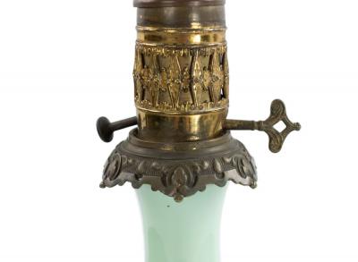 Pair of French Victorian Celadon Glass Table Lamps