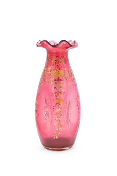 Pair of French Victorian Cranberry Glass Vases
