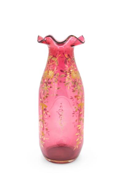 Pair of French Victorian Cranberry Glass Vases