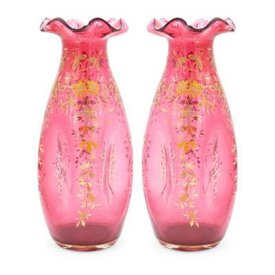 Pair of French Victorian Cranberry Glass Vases