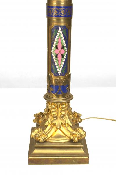 Pair of French Victorian Enamel Column Table Lamps