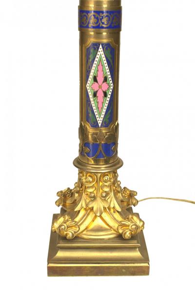 Pair of French Victorian Enamel Column Table Lamps