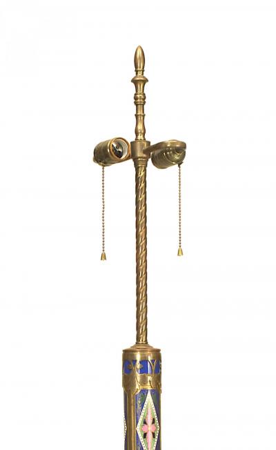 Pair of French Victorian Enamel Column Table Lamps