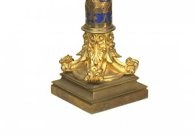 Pair of French Victorian Enamel Column Table Lamps