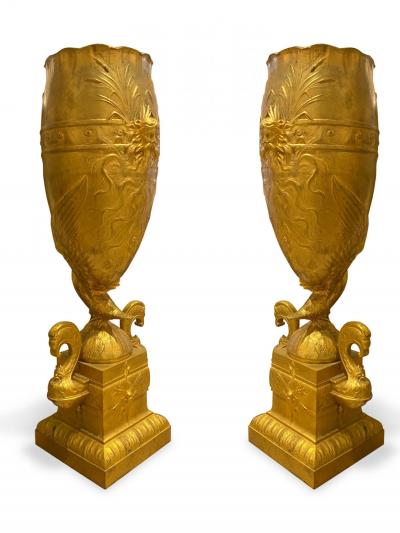 Pair of French Victorian Fugere Gilt Bronze Vases
