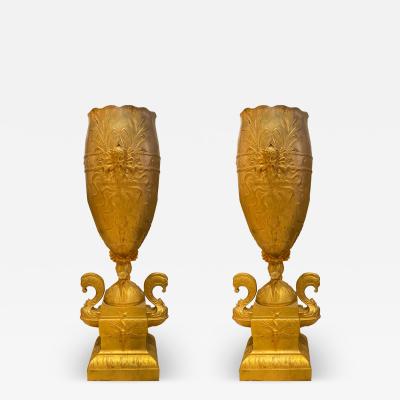 Pair of French Victorian Fugere Gilt Bronze Vases