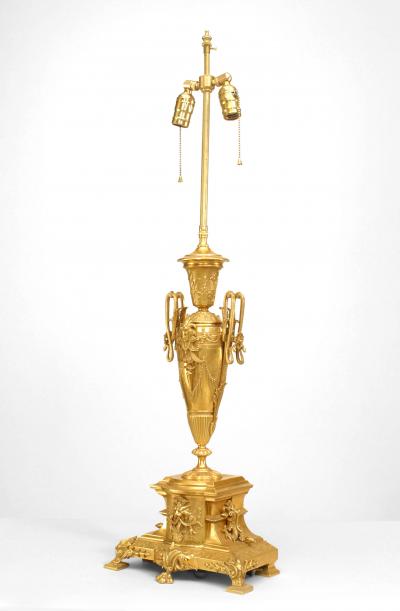 Pair of French Victorian Gilt Bronze Urn Lamps