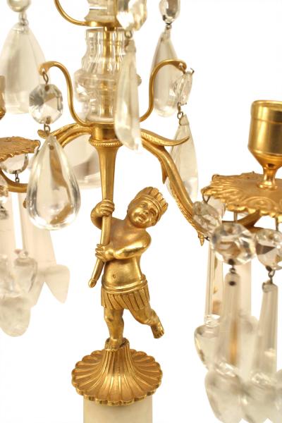 Pair of French Victorian Gilt Bronze and Crystal Candelabras