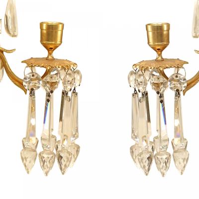Pair of French Victorian Gilt Bronze and Crystal Candelabras