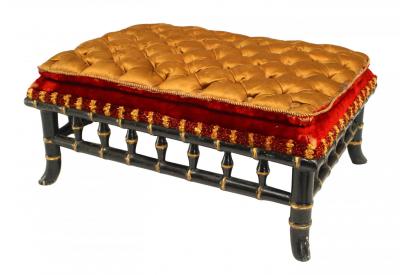 Pair of French Victorian Gold and Red Foot Stools