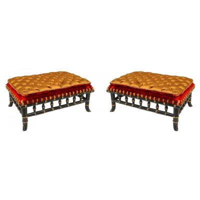 Pair of French Victorian Gold and Red Foot Stools