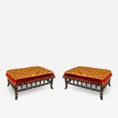 Pair of French Victorian Gold and Red Foot Stools