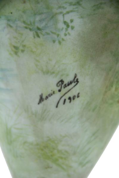 Pair of French Victorian Green Limoges Porcelain Vases