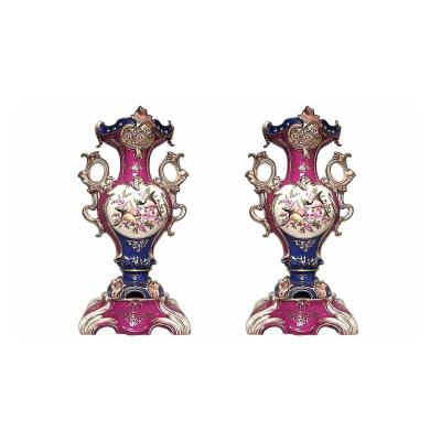 Pair of French Victorian Jacob Petit Style Porcelain Vases