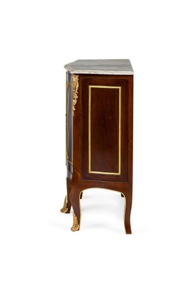 Pair of French Victorian Mahogany and Brass Marble Top Commodes