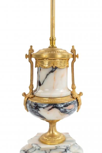 Pair of French Victorian Marble and Bronze Urn Table Lamps