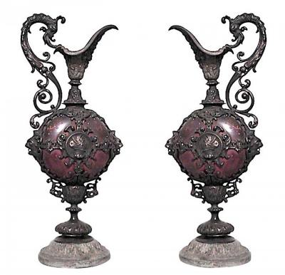 Pair of French Victorian Metal Ewers