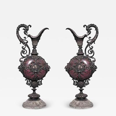 Pair of French Victorian Metal Ewers
