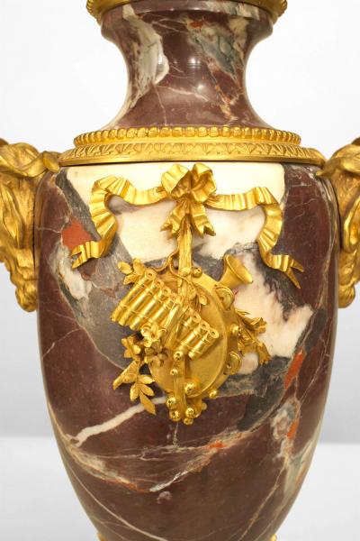 Pair of French Victorian Neoclassical Levanto Marble Urns