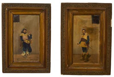 Pair of French Victorian Oil Standing Cavaliers