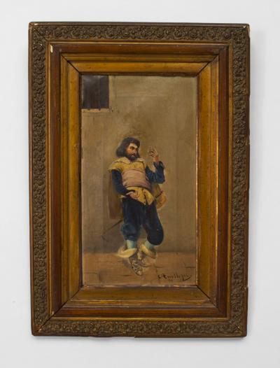 Pair of French Victorian Oil Standing Cavaliers