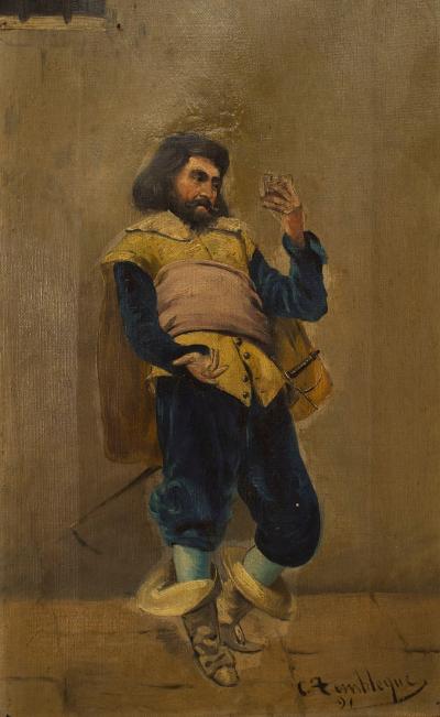 Pair of French Victorian Oil Standing Cavaliers