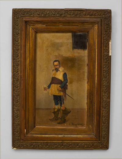 Pair of French Victorian Oil Standing Cavaliers