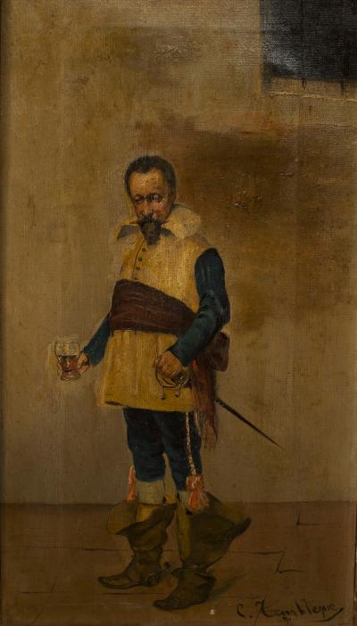 Pair of French Victorian Oil Standing Cavaliers