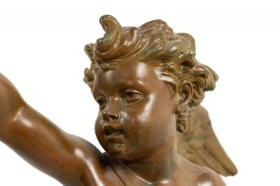 Pair of French Victorian Patinated Brass Cupid Wall Sconces