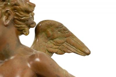 Pair of French Victorian Patinated Brass Cupid Wall Sconces