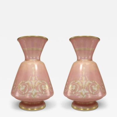 Pair of French Victorian Pink Opaline Glass Vases