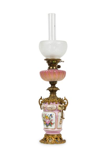 Pair of French Victorian Pink Sevres Porcelain Oil Lamps
