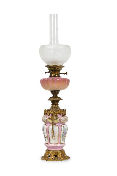 Pair of French Victorian Pink Sevres Porcelain Oil Lamps