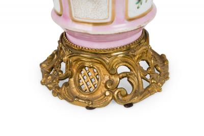 Pair of French Victorian Pink Sevres Porcelain Oil Lamps
