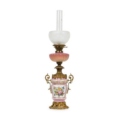 Pair of French Victorian Pink Sevres Porcelain Oil Lamps